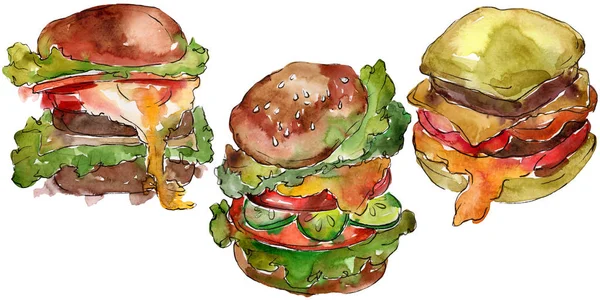수채화 스타일에서 햄버거입니다 메뉴에 바탕에 수채화 패스트 — 스톡 사진