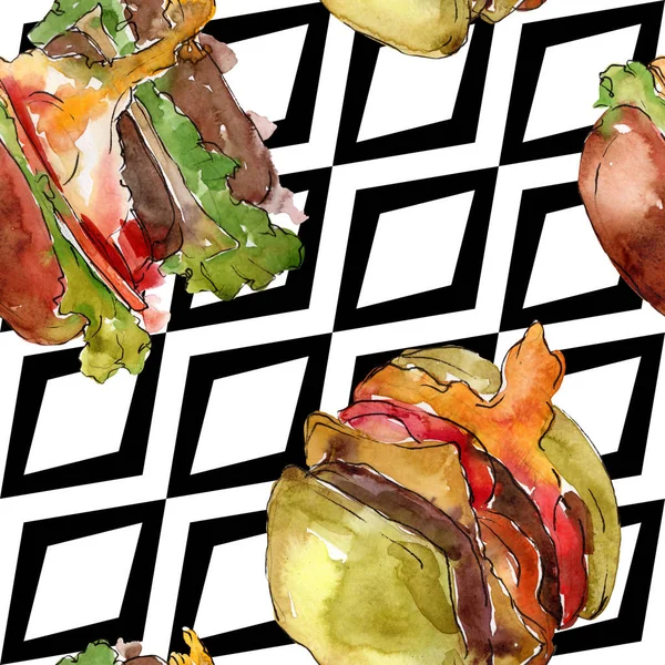 Гамбургер Сэндвич Акварельном Стиле Изолированный Набор Элемент Иллюстрации Быстрого Питания — стоковое фото