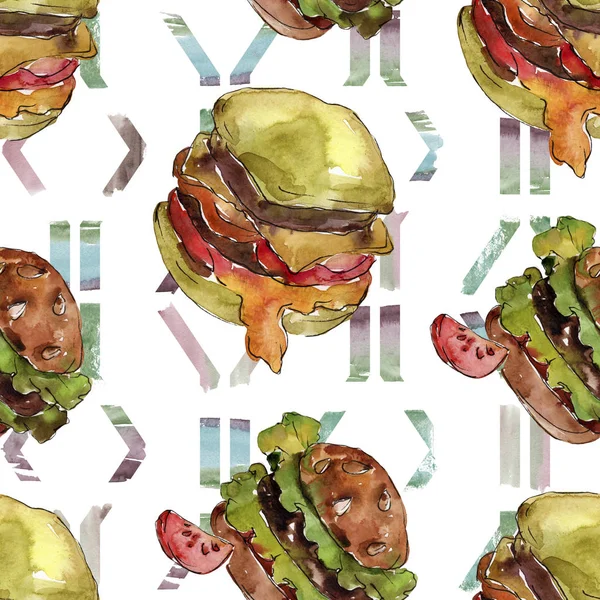 Sandwich Hamburguesa Conjunto Aislado Estilo Acuarela Acuarela Elemento Ilustrativo Comida —  Fotos de Stock