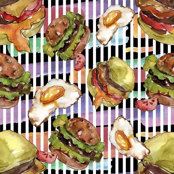 Sandwich Hamburguesa Conjunto Aislado Estilo Acuarela Acuarela Elemento Ilustrativo Comida —  Fotos de Stock