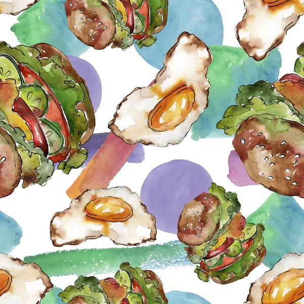 Sandwich Hamburguesa Conjunto Aislado Estilo Acuarela Acuarela Elemento Ilustrativo Comida —  Fotos de Stock