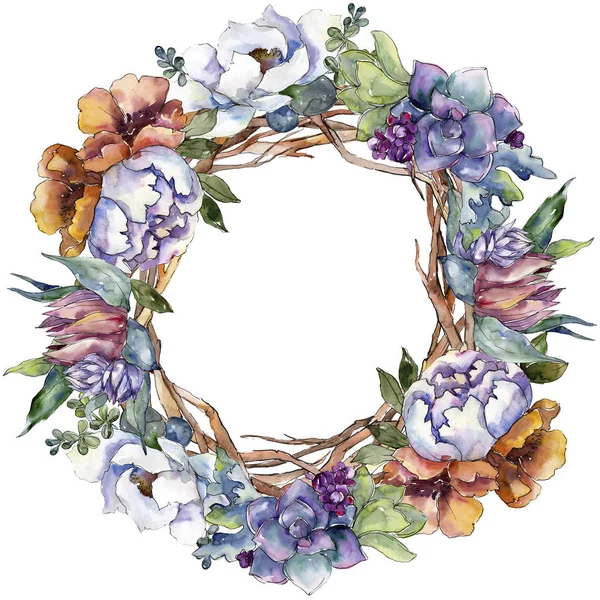 Buketler çiçek botanik çiçekler. Vahşi bahar yaprak izole kır çiçeği. Suluboya arka plan illüstrasyon küme. Suluboya çizim moda aquarelle izole. Çerçeve kenarlığı süsleme Meydanı.