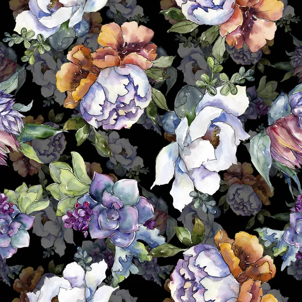 Buketler çiçek botanik çiçekler. Vahşi bahar yaprak izole. Suluboya resim kümesi. Suluboya çizim moda aquarelle. Sorunsuz arka plan deseni. Kumaş duvar kağıdı yazdırma doku.