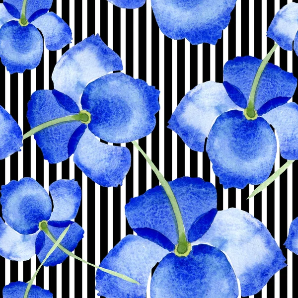 蓝色罂粟植物花 野生春叶野花分离 水彩插图集 水彩画时尚水彩画 无缝的背景模式 织物壁纸打印纹理 — 图库照片