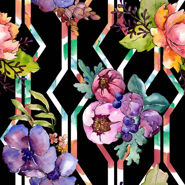 꽃다발 꽃입니다 플라워입니다 수채화 집합입니다 수채화 그리기 해당입니다 원활한 패턴입니다 — 스톡 사진
