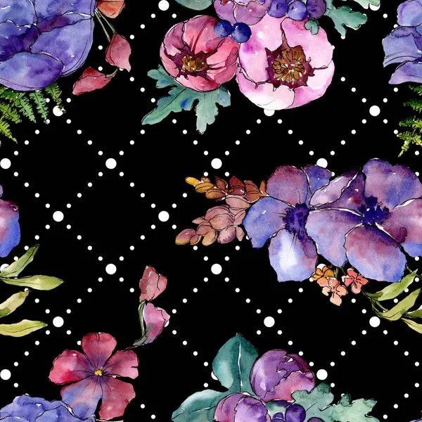 Fiori Botanici Blu Viola Bouquet Fiordaliso Selvatico Set Illustrazione Acquerello — Foto Stock