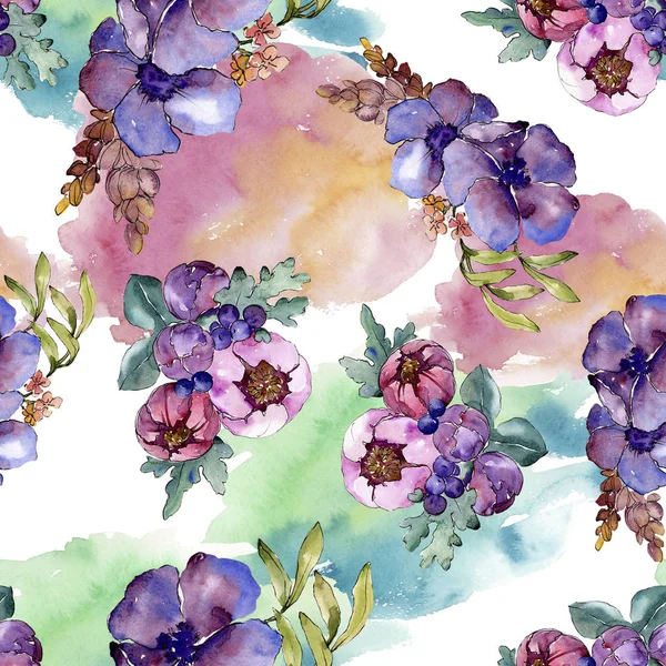 Синий Фиолетовый Букет Ботанических Цветов Дикий Весенний Цветок Набор Акварельных — стоковое фото