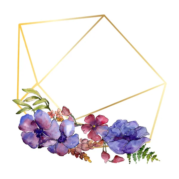 Mavi mor buket çiçek botanik çiçekler. Vahşi bahar yaprak izole kır çiçeği. Suluboya arka plan illüstrasyon küme. Suluboya çizim moda aquarelle. Çerçeve kenarlığı süsleme Meydanı.