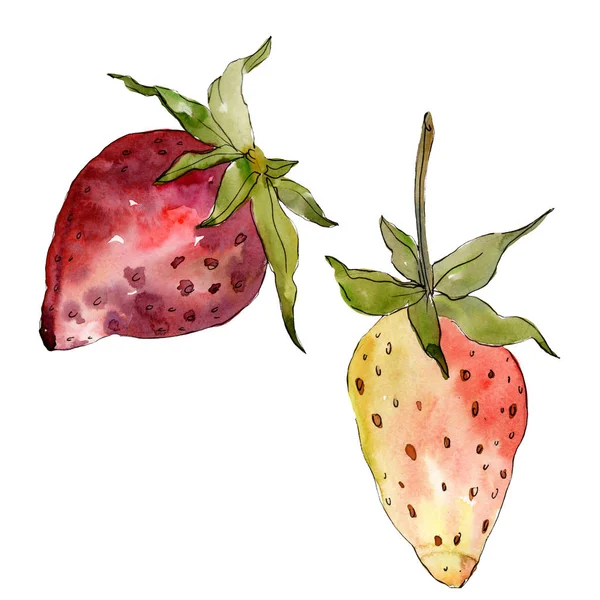 Fraise Aliments Sains Isolés Ensemble Illustration Fond Aquarelle Aquarelle Dessin — Photo