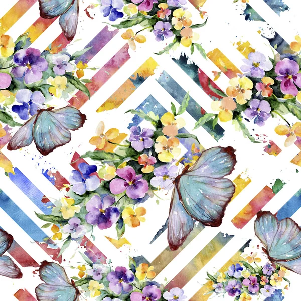 Buketler çiçek botanik çiçekler. Vahşi bahar yaprak kır çiçeği. Suluboya resim kümesi. Suluboya çizim moda aquarelle. Sorunsuz arka plan deseni. Kumaş duvar kağıdı yazdırma doku.