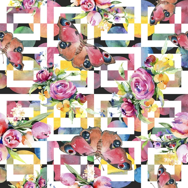 Buketler çiçek botanik çiçekler. Vahşi bahar yaprak kır çiçeği. Suluboya resim kümesi. Suluboya çizim moda aquarelle. Sorunsuz arka plan deseni. Kumaş duvar kağıdı yazdırma doku.