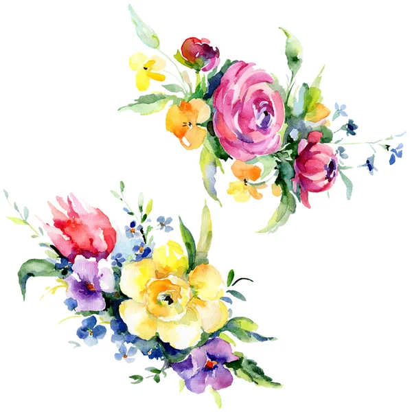 Bouquets Floral Botanical Flowers Wild Spring Leaf Wildflower Isolated Watercolor — Stock Photo, Image