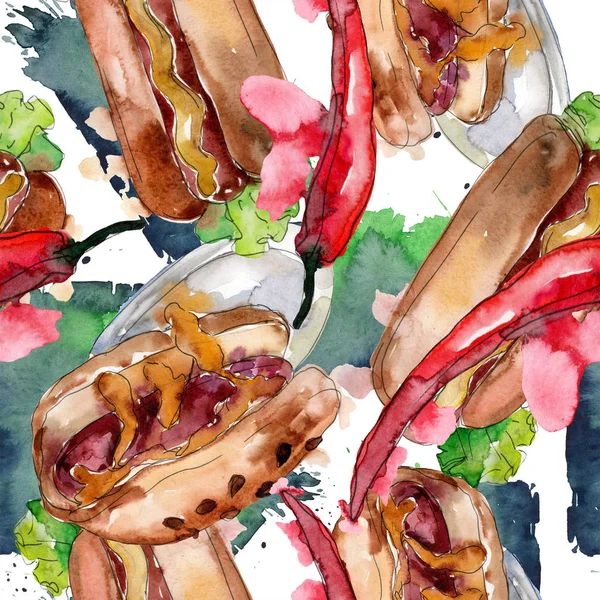 Hot Dog Fast Food Illustration Watercolor Background Illustration Set Watercolour — Stock Photo, Image