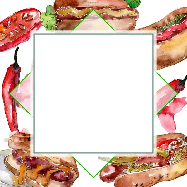 Hot Dog Fast Food Isolado Conjunto Ilustração Fundo Aquarela Aquarelle — Fotografia de Stock