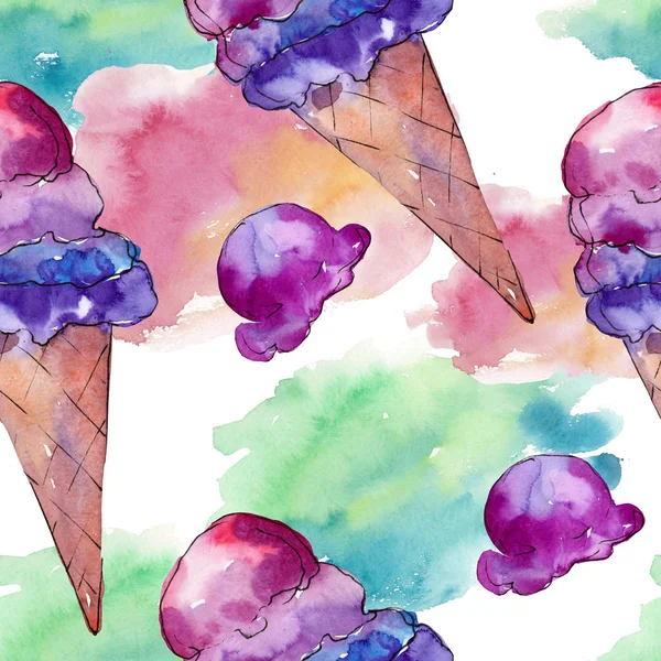 Tasty Ice Cream Watercolor Style Aquarelle Sweet Dessert Illustration Set — Stock Photo, Image
