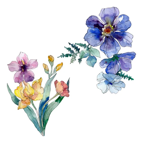 Wildflower bouquet floral botanical flowers. Wild spring leaf wildflower. Watercolor background illustration set. Watercolour drawing fashion aquarelle. Isolated wildflowers illustration element.