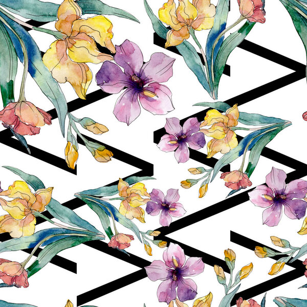 Luxury fashion prints with wildflowers. Floral botanical flower. Watercolor illustration set. Watercolour drawing fashion aquarelle. Seamless background pattern. Fabric wallpaper print texture.