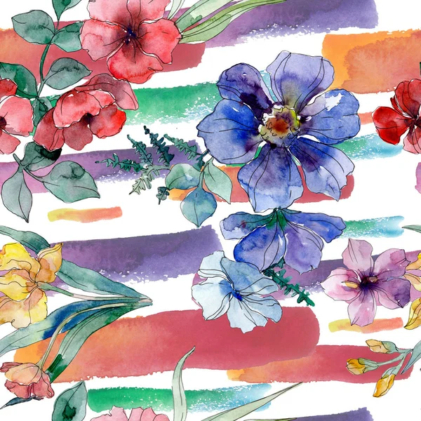 럭셔리 야생화와 인쇄합니다 꽃입니다 수채화 집합입니다 수채화 그리기 해당입니다 원활한 — 스톡 사진