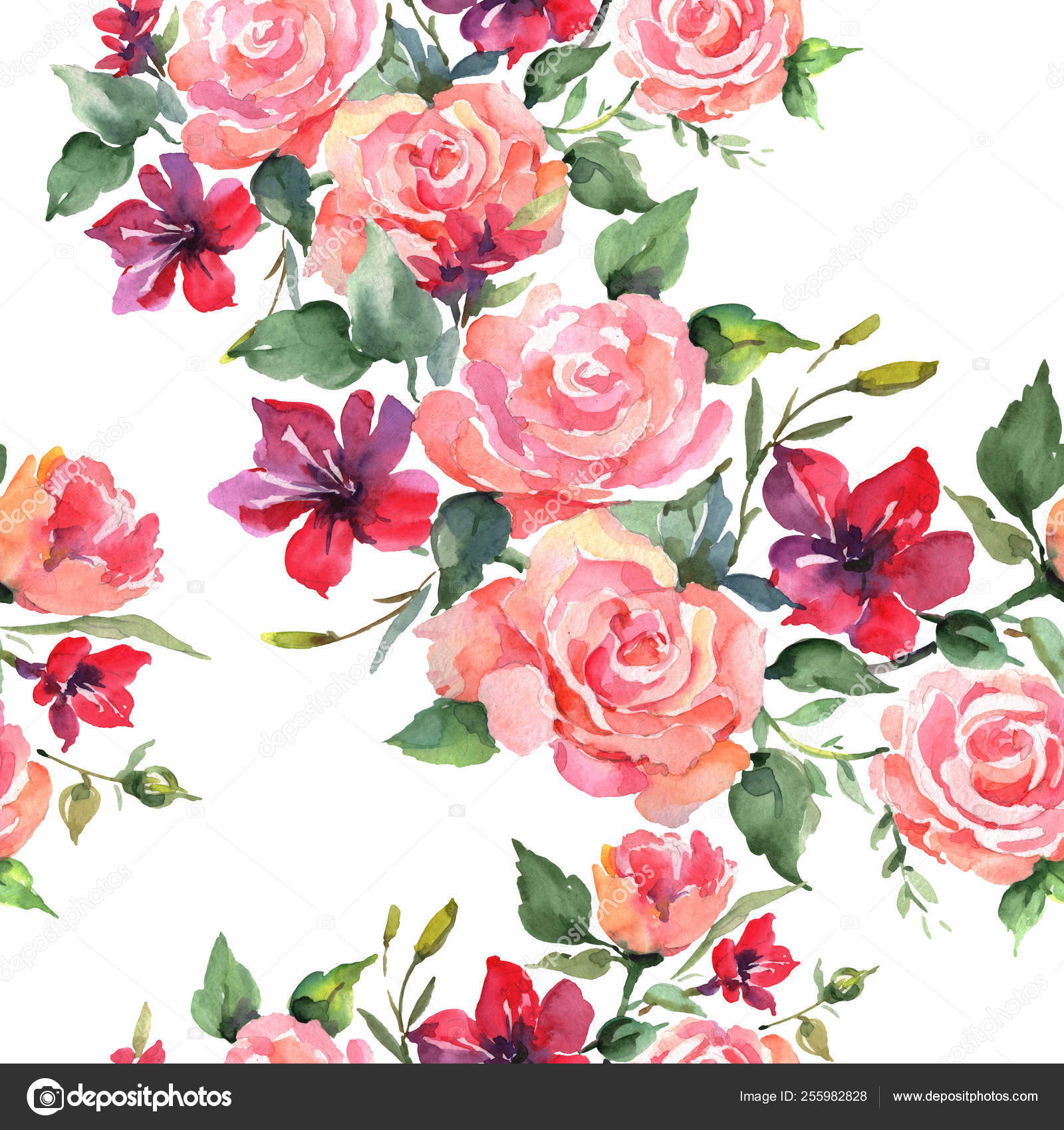 Pink Rose Bouquet Botanical Flowers Wild Spring Leaf Wildflower Watercolor Stock Photo Image By C Mystocks