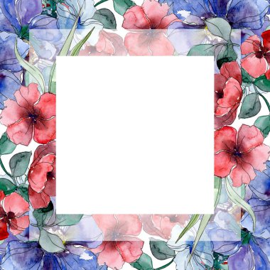 Kır çiçeği buket botanik çiçek. Suluboya arka plan illüstrasyon küme. Çerçeve kenarlığı kristal süsleme Meydanı.