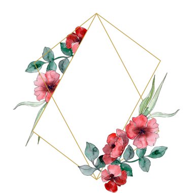 Kır çiçeği buket botanik çiçek. Suluboya arka plan illüstrasyon küme. Çerçeve kenarlığı kristal süsleme Meydanı.