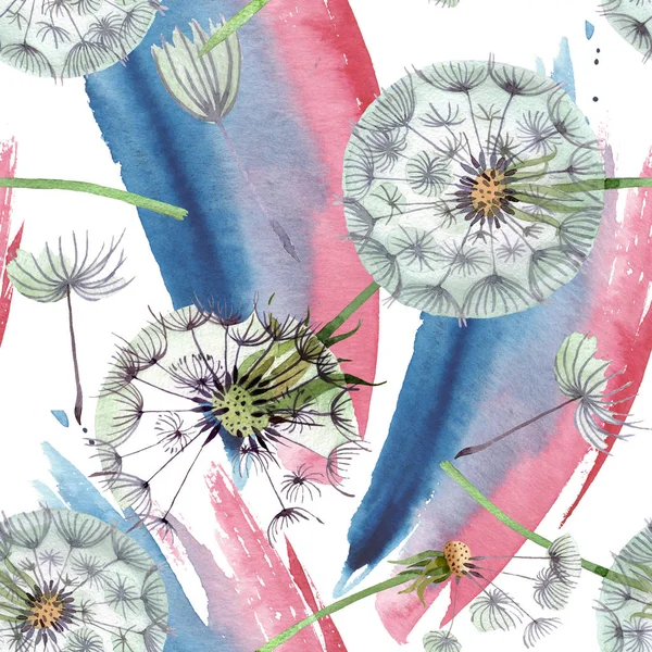 Dandelion blowball with seeds. Watercolor background illustration set. Watercolour drawing fashion aquarelle isolated. Seamless background pattern. Fabric wallpaper print texture.