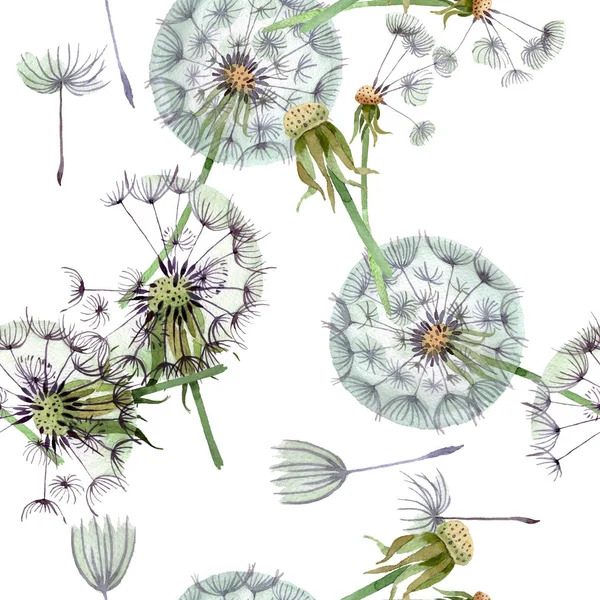 Dandelion blowball with seeds. Watercolor background illustration set. Watercolour drawing fashion aquarelle isolated. Seamless background pattern. Fabric wallpaper print texture.