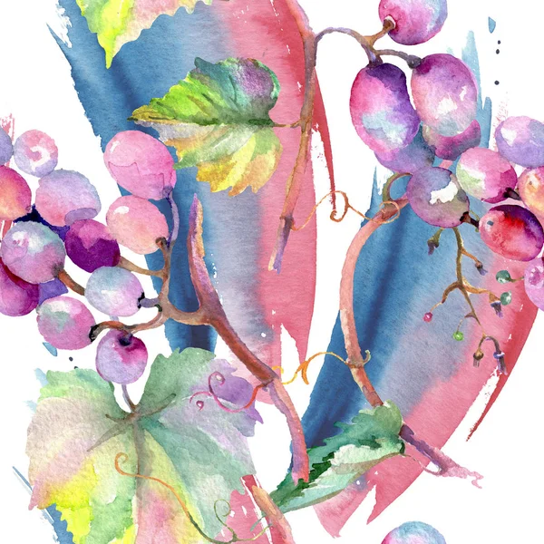 Comida saludable de uva y bayas. Juego de ilustración en acuarela. Patrón de fondo sin costuras. Textura de impresión de papel pintado de tela . — Foto de Stock