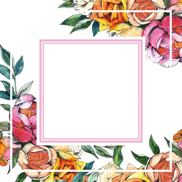 Flores silvestres buquê flores botânicas florais. Conjunto de ilustração de fundo aquarela. Quadro borda ornamento quadrado . — Fotografia de Stock