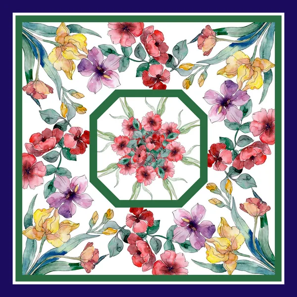 Luxe mode wordt afgedrukt met wilde bloemen patroon. Aquarel achtergrond afbeelding instellen — Stockfoto