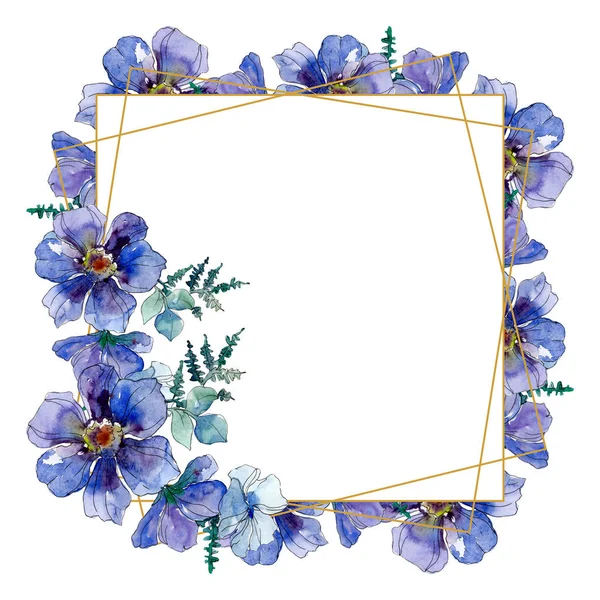 Wildflower boeket botanische bloemen. Aquarel achtergrond afbeelding instellen. Frame grens kristal ornament vierkant. — Stockfoto