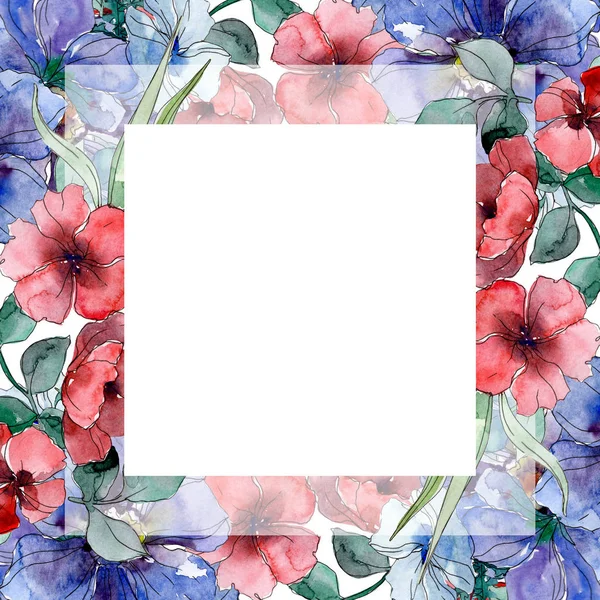 Flores botânicas de buquê de flores silvestres. Conjunto de ilustração de fundo aquarela. Quadro borda cristal ornamento quadrado . — Fotografia de Stock