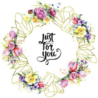 Buketler çiçek botanik çiçekler. Suluboya arka plan illüstrasyon küme. Çerçeve kenarlığı süsleme Meydanı.