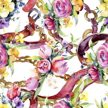 Buketler çiçek botanik çiçekler. Suluboya arka plan illüstrasyon küme. Sorunsuz arka plan deseni.