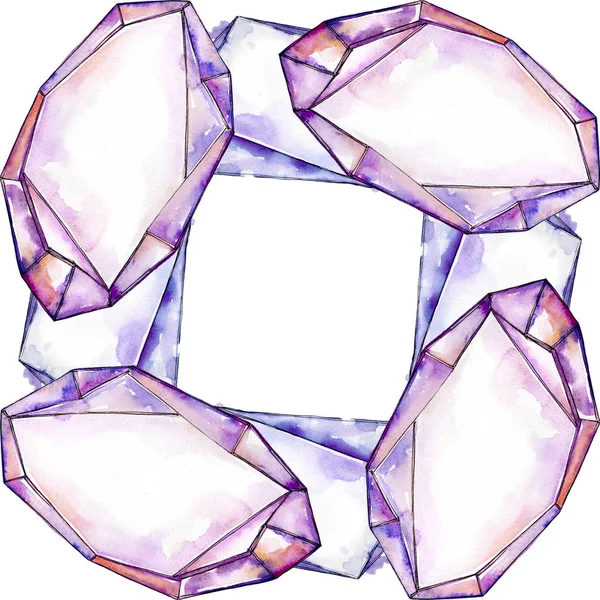Pedra de diamante colorido jóias minerais. Conjunto de fundo de pedra de cristal aquarela. Quadro borda ornamento quadrado . — Fotografia de Stock
