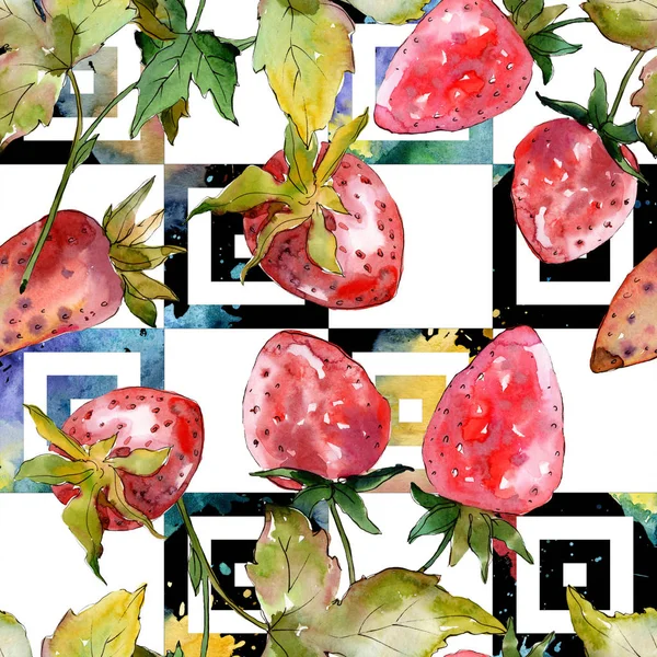 Φράουλα υγιεινά τρόφιμα απομονωμένα. Ακουαρέλα φόντο εικόνα σύνολο. Απρόσκοπτη υπόβαθρο μοτίβο. — Φωτογραφία Αρχείου
