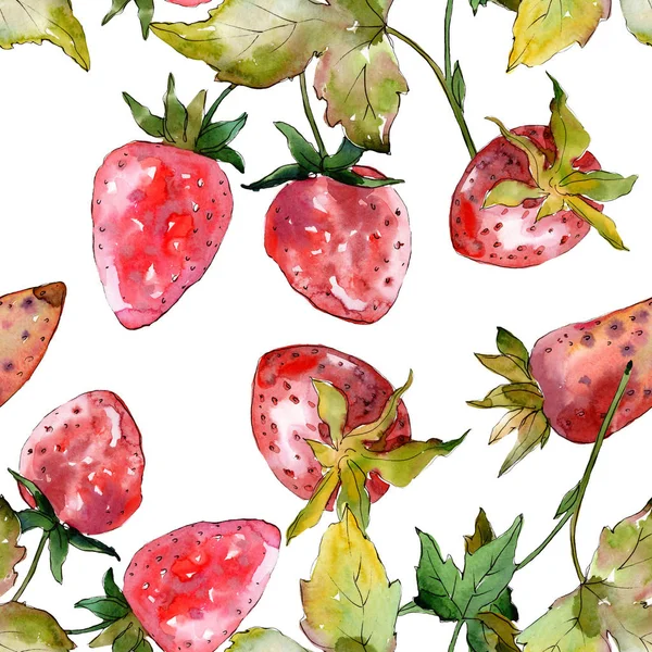 Çilek sağlıklı gıda izole. Suluboya arka plan illüstrasyon küme. Sorunsuz arka plan deseni.