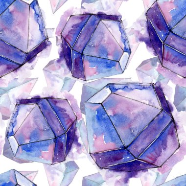 Renkli elmas taş takı mineraller. Suluboya kristal taş arka plan ayarlayın. Sorunsuz arka plan deseni.