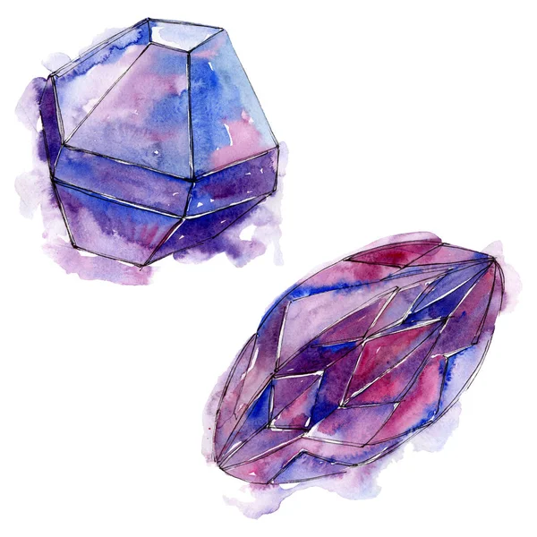 Coloridos diamantes minerales de joyería de roca. Conjunto de fondo acuarela. Elemento de ilustración de cristal aislado . — Foto de Stock