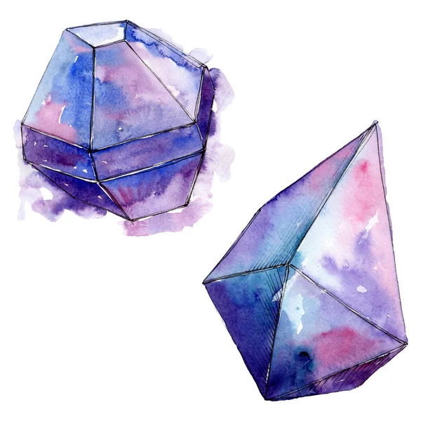 Pedra de diamante colorido jóias minerais. Conjunto de fundo aquarela. Isolado elemento ilustração de cristal . — Fotografia de Stock