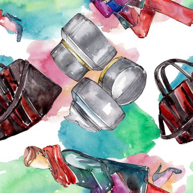 Bir suluboya stil izole öğesi moda kroki. Suluboya resim ayarlayın. Sorunsuz arka plan deseni.