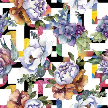 Buketler çiçek botanik çiçekler. Suluboya arka plan illüstrasyon küme. Sorunsuz arka plan deseni.