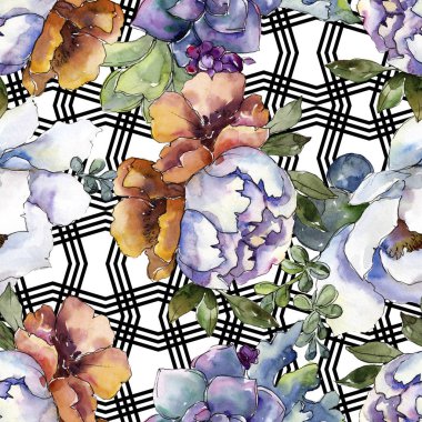 Buketler çiçek botanik çiçekler. Suluboya arka plan illüstrasyon küme. Sorunsuz arka plan deseni.