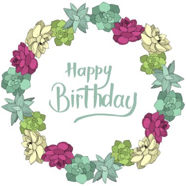 Vektör Succulents botanik çiçek. Beyaz arka plan üzerinde oyulmuş mürekkep sanat. Çerçeve kenarlığı süsleme Meydanı.