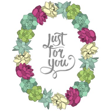 Vektör Succulents botanik çiçek. Beyaz arka plan üzerinde oyulmuş mürekkep sanat. Çerçeve kenarlığı süsleme Meydanı.