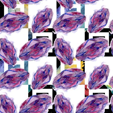 Renkli elmas taş takı mineraller. Suluboya kristal taş arka plan ayarlayın. Sorunsuz arka plan deseni.