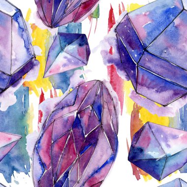 Renkli elmas taş takı mineraller. Suluboya kristal taş arka plan ayarlayın. Sorunsuz arka plan deseni.