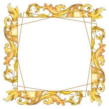 Altın monogram çiçek süsleme. Suluboya arka plan illüstrasyon küme. Çerçeve kenarlığı süsleme Meydanı.