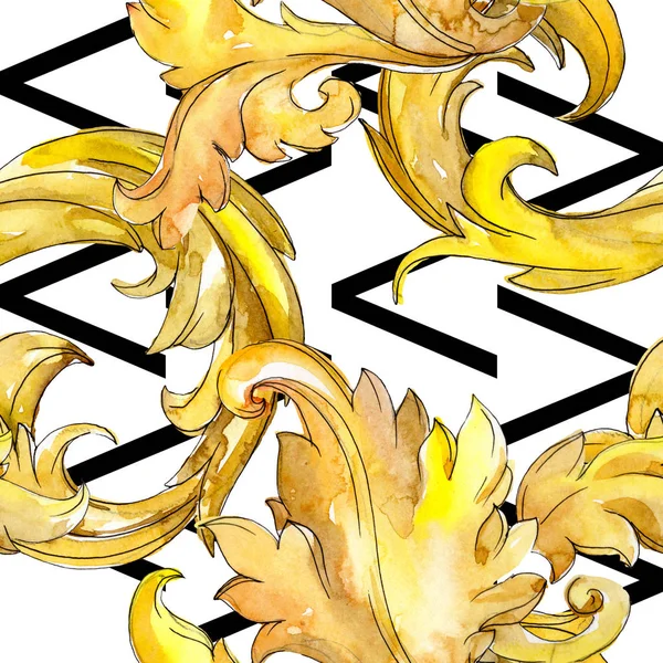 Arany monogrammal virág dísz. Akvarell háttér illusztráció készlet. Varratmentes háttérben minta. — Stock Fotó
