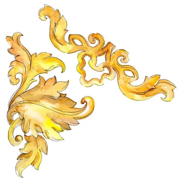 Monogramma in oro ornamento floreale. Elementi isolati di design barocco. Acquerello sfondo illustrazione set . — Foto Stock